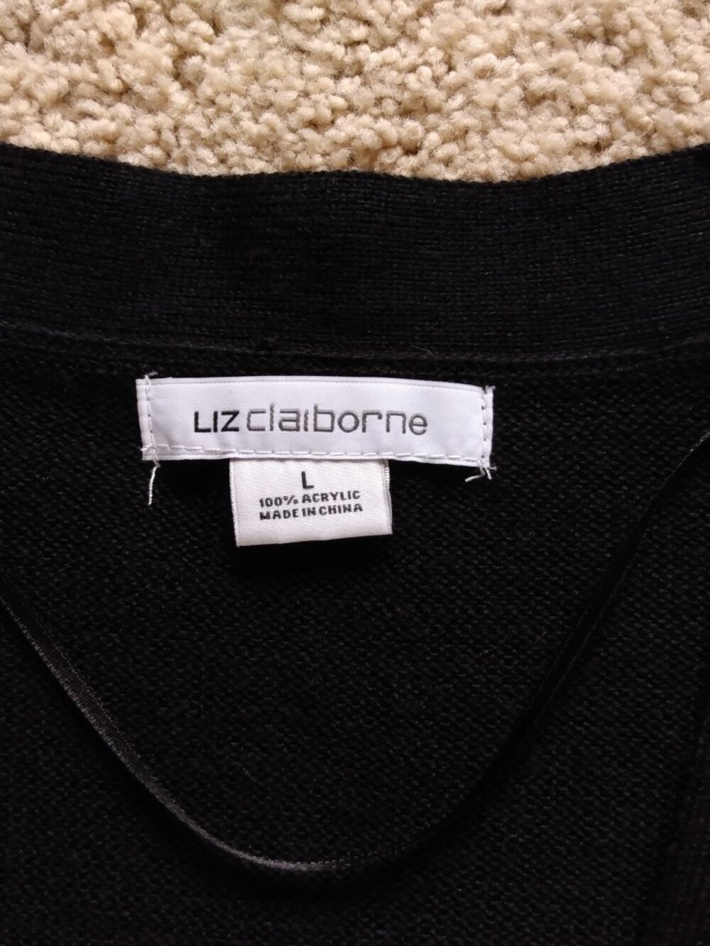 Liz Claiborne Black Crochet Cardigan Women's Large Open Front Lace Sweater NWOT - Picture 6 of 8